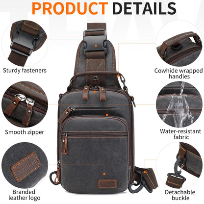 Nerlion Sling Bag for Men Waxed Canvas Crossbody Bag Chest Bag Shoulder Bag Casual Daypack for Travel (Gray)