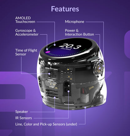 Ozobot Ari Classroom Kit (18 Bots) | Interactive Learning Robot with Touch Screen, ToF Sensor, Accelerometer, Gyroscope, and AI Integration | Hands-On STEM Education for Classrooms and Homeschool