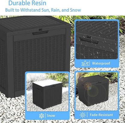 ROJIK 39 Gallon Resin Deck Box, Lockable Waterproof Weatherproof Outdoor Storage Container for Garden Tools, Cushions & Outdoor Accessories（Black