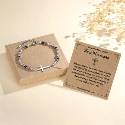 First Communion Gifts for Girls, First Holy Communion Gifts for Teen Girls, Religious Christian Cross Bracelets for Women, Easter Faith Bracelets Dainty Anxiety Relief Jewelry for Her