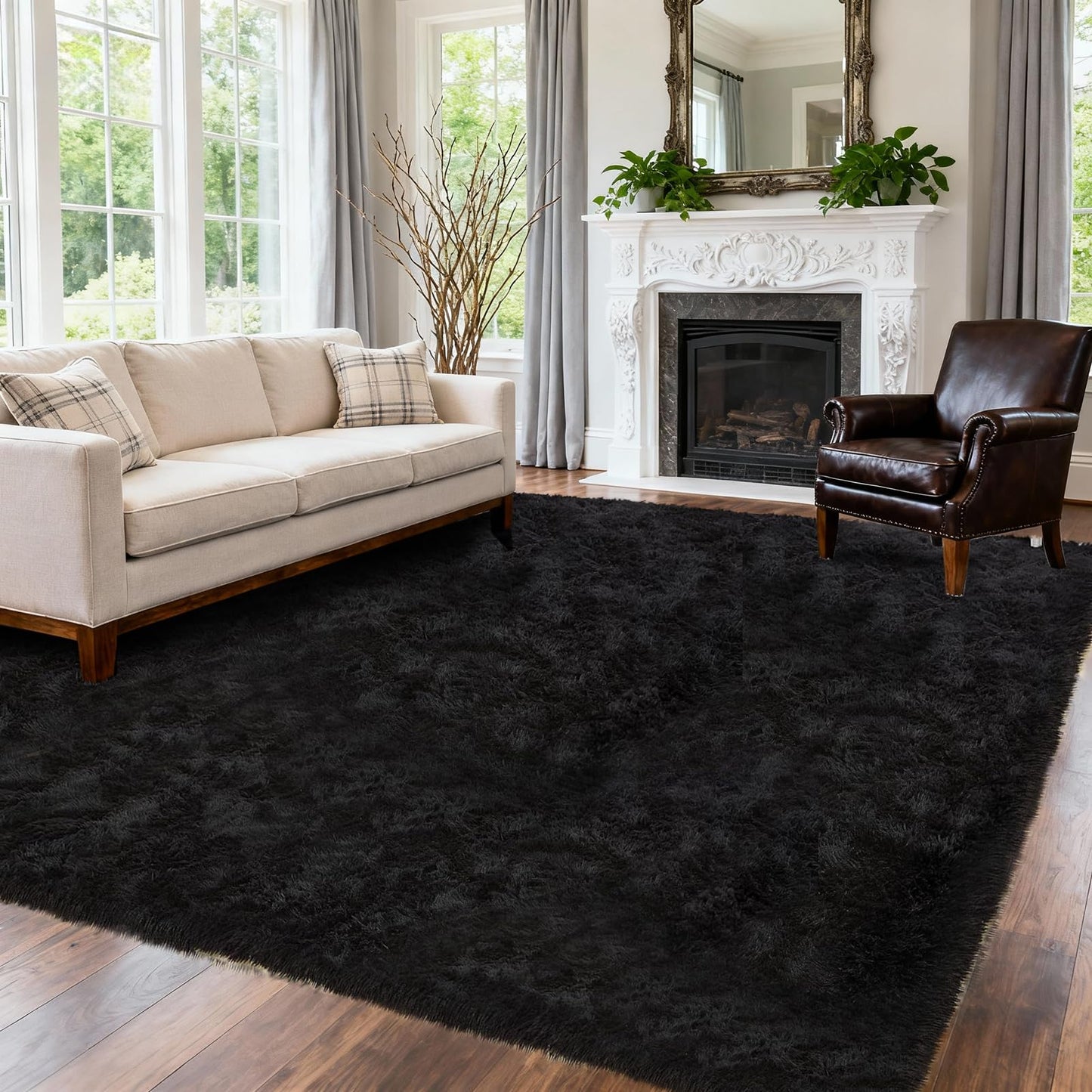 Black Shaggy Area Rug for Living Room Bedroom, Ultra Soft Fluffy Fuzzy Furry Rugs 4x6 ft, Upgrade Non-Slip Plush Shag Bedside Rug, Indoor Floor Carpet for Kids Girls Boys, Dorms, Nursery, Home Decor