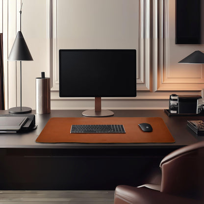 LEATHER VILLAGE Real Leather Desk Pad (3mm) Thick Double Layer Desk Mat Cover Blotter Large Full Grain Protector for Keyboard, Mouse & Laptop – Office Table Mat & Desktop Accessories–(32''x16'')-Tan