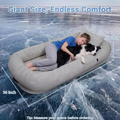 WROS Cooling Human Dog Bed for Summer, Breathable Washable Floor Lounger for People & Pets, 65"x36"x11", Glacier Grey, Pet Bed for Hot Weather Relaxing