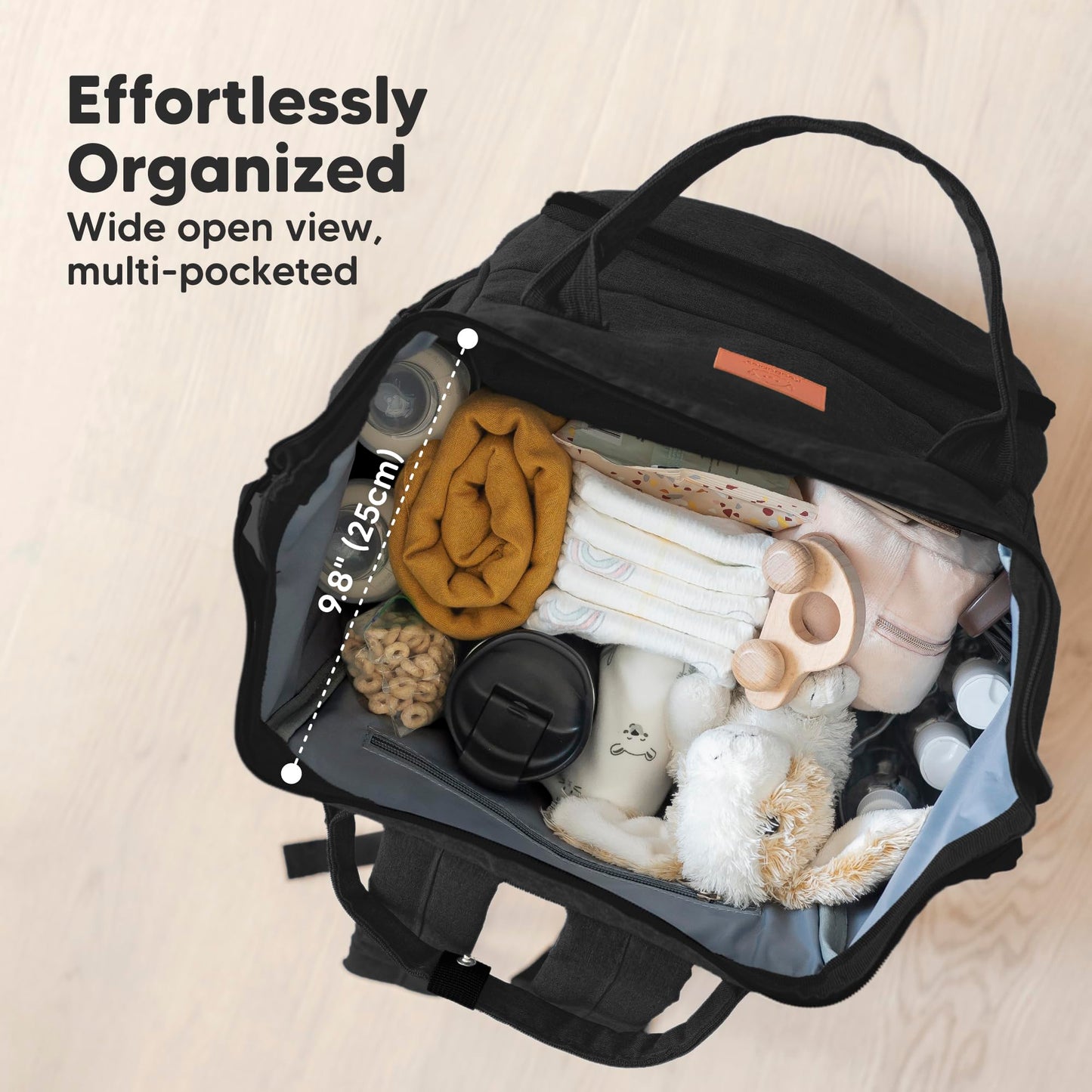 KeaBabies Baby Diaper Bag Backpack - Large Baby Bag for Boys, Girls, Waterproof Multi Function Travel Diaper Backpack with Changing Pad, Durable Travel Essentials for Moms and Dads (Trendy Black)