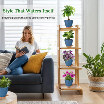 2 Pack 10 inch Plant Pots and 6 Inch Self Watering Pots for Indoor Plants (5-Pack), Plastic Planters with Water Window, Drainage Holes & Trays, Indoor Outdoor Flower Pots