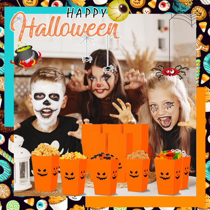 Yeaqee 100 Pcs Halloween Popcorn Boxes - Pumpkin Snack Treat Boxes Candy Cookie Container Decorations Gifts for Kids Adults Party Favor Supplies