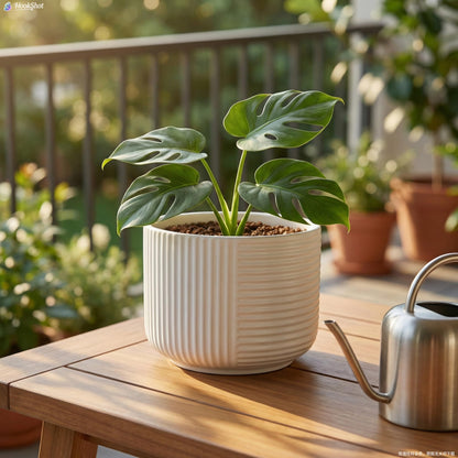 maryeadecoor Ceramic Plant Pots with Drainage Holes 6" - Creamy White Planters for Indoor Outdoor Plants - S(Small-6“)