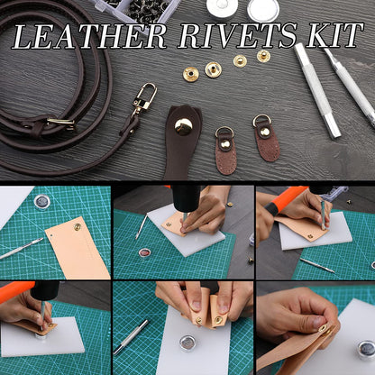 328PCS Leather Working Kit, Leather Working Tools with Manual - Stamp Tools, Stitching Groover and Rivets Kit for Beginners to Professionals