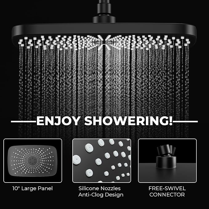 Wide Rain Shower Head With 5 Modes Handheld Showerheads, High Pressure Showerhead Combo with Extension Arm for Bathroom Accessories, Adjustable Shower Head with Anti-Clog Nozzles (Black)