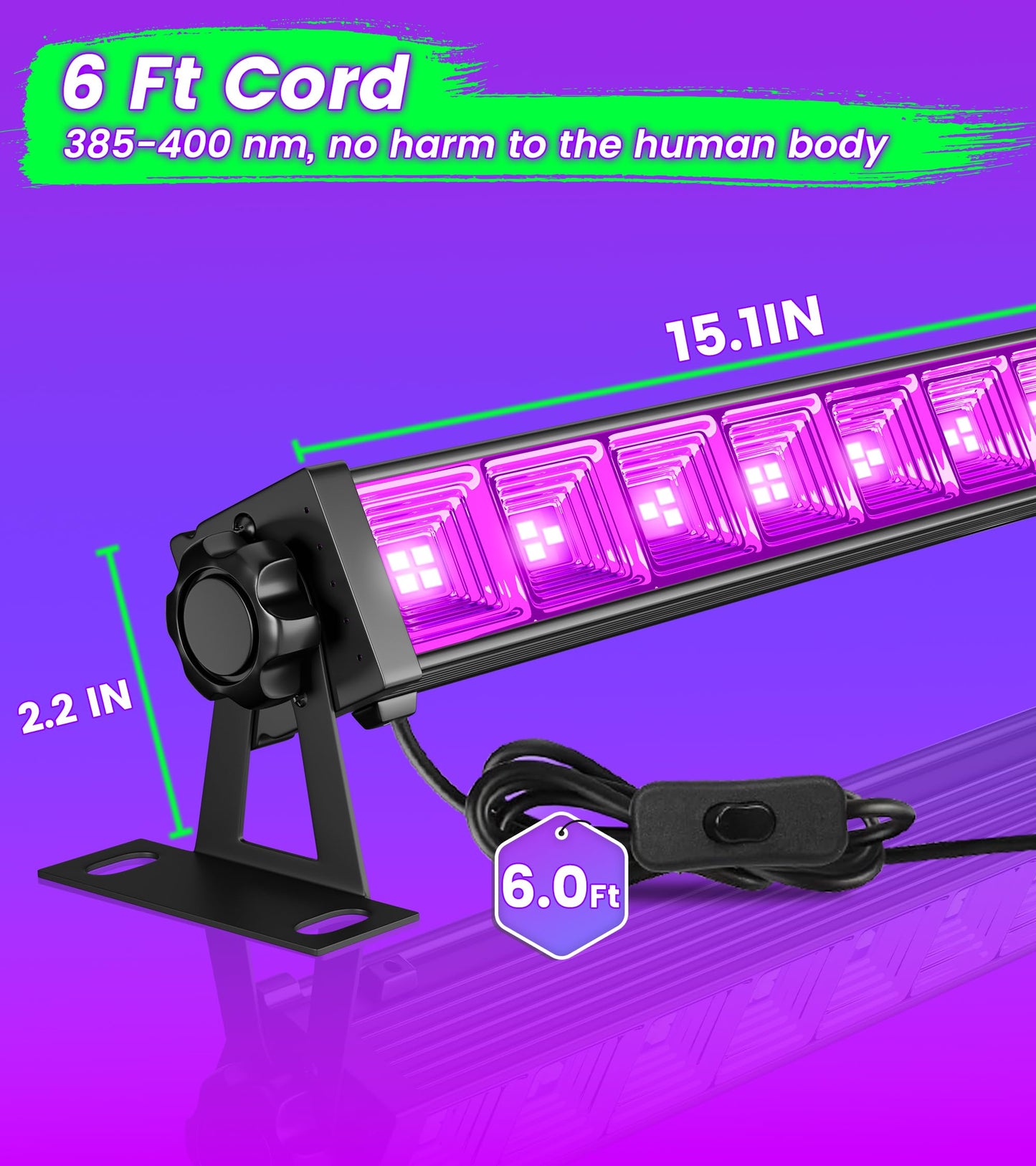 TigQiang 2 Pack 42W LED Black Light Bar, Blacklight with 6FT Cord+Switch+Plug, Glow in The Dark Black Lights Party Supplies,Halloween Lighting Decorations, Fluorescent Poster, Body Paint, Classroom