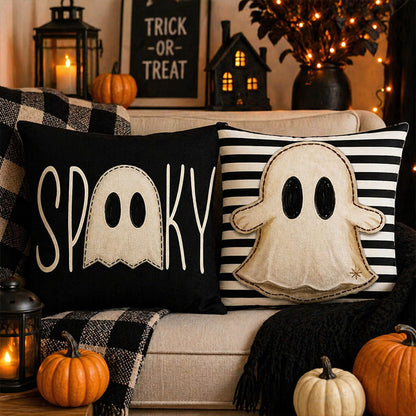 Juynyyn Halloween Hey Boo Cute Ghost Spooky Throw Pillow Covers, 18 x 18 Inch Horror Scary Cushion Case for Sofa Couch Set of 4