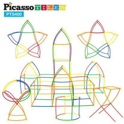PicassoTiles 400pc Construction Toy Straw Building Set Children STEM Learning Interlocking Building Toys Creative Straw Connecting Builder Kits Early Education Kit for Kids Boys & Girls Ages 3+ PTS400