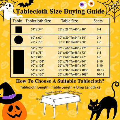 Hexagram Halloween Tablecloth Rectangle 60 x 84 inches, Ghost Pumpkin Plaid Table Cloth, Halloween Decor, Black Castle Tablecloth, Washable Orange Table Cloth for Party Picnic Dinner Decor