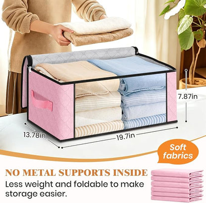 Fab totes 35L Closet Organizers and Storage, Foldable Under Bed Storage Containers, Storage bags for Organizing Bedroom, Closet, Clothing,Organization with Handle (8 Pack,Pink)