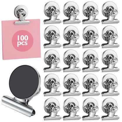100 Pack Heavy Duty Fridge Magnets, Strong Magnetic Clips for Cruise Cabins, Refrigerator & Whiteboard Organizer, Silver Stainless Steel Photo Holders for Home and Office Use