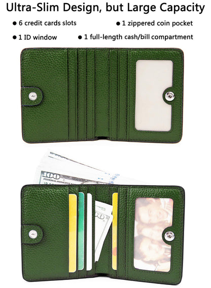 AINIMOER Small Leather Wallet for Women, Ladies Credit Card Holder RFID Blocking Women's Mini Bifold Pocket Purse, Green