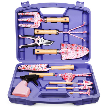 Grenebo 12-Piece Womens Gardening Tools Gift Set, Rust-Proof & Heavy-Duty Garden Tools with Durable Carrying Case, Fashionable & Thoughtful Gardening Gifts for Women&Men (Purple)