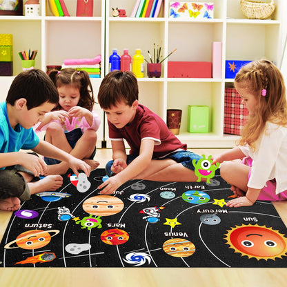WATINC 44Pcs Outer Space Felt Story Board Set 3.5 Ft Solar System Universe Storytelling Flannel Interactive Play Kit with Hooks Astronaut Planets Alien Galaxy Reusable Wall Hanging Gift for Boys Girls
