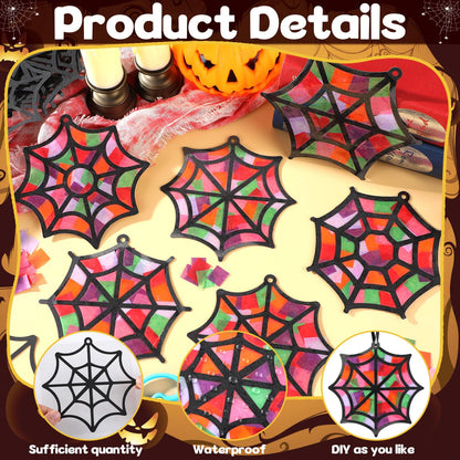 Qyeahkj 36 Set Halloween Spider Web Suncatchers Crafts DIY Hanging Spider Web Tissue Paper Crafts Kit Window Art Ornaments Decor for Halloween Activity Art Project Party Favor Gift