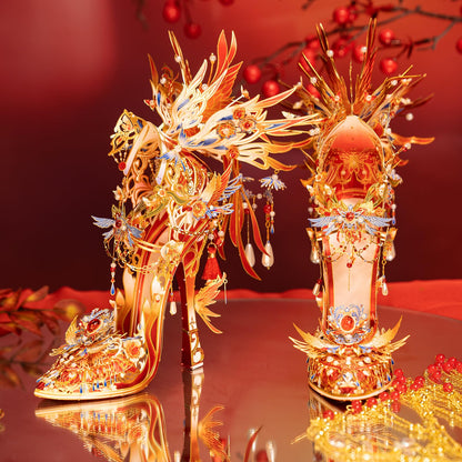 MU Metal Puzzles for Adults Wedding Phoenix Shoe Cinderella Shoes Puzzle 3D Metal Model Kits Building, DIY Sets Xmas Birthday Wedding Girfriend Gifts Home Desk Decor Chinese Red Craft Projects