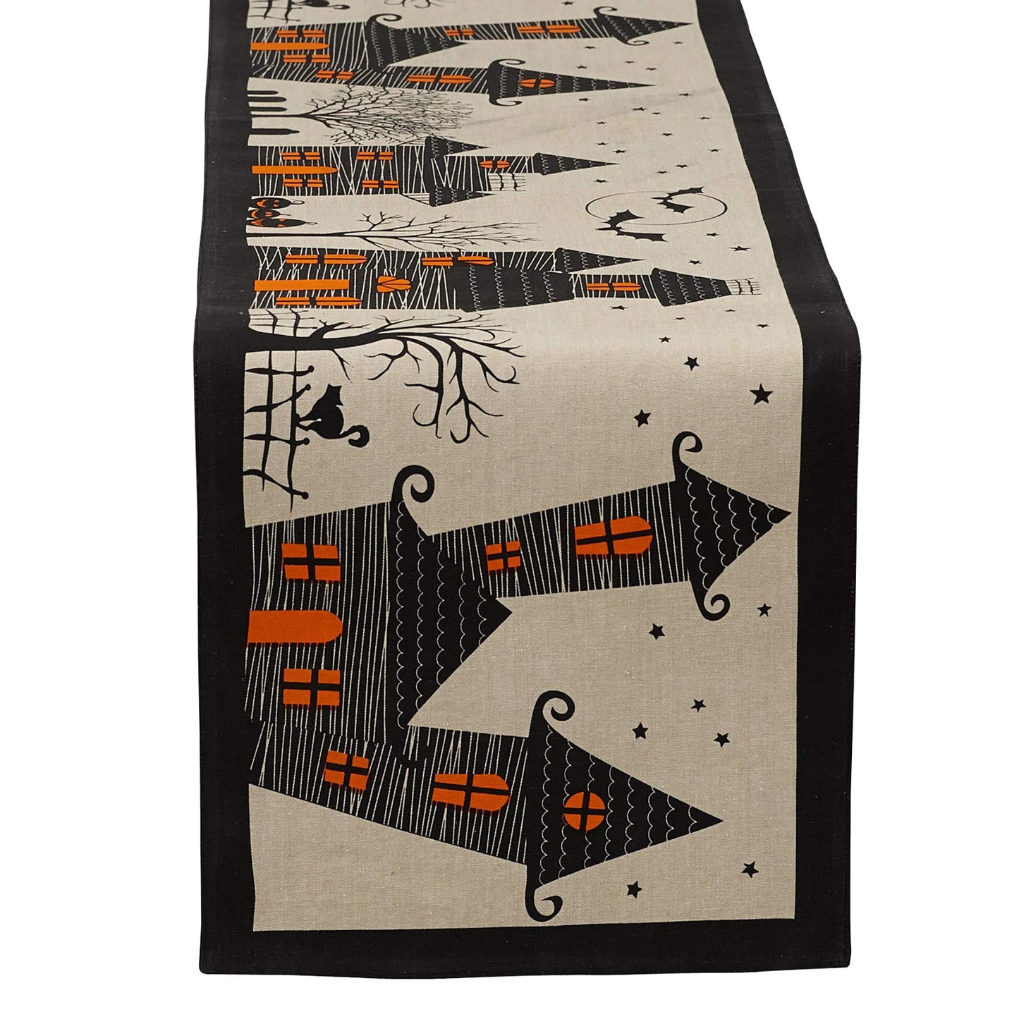 DII Halloween Party Tabletop Decor, Reusable & Machine Washable Cotton Fabric, Table Runner, 14x72, Creepy Haunted House