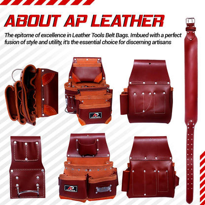 Ap-Leather Real cowhide oil tanned Leather Tool Belt/pouch/framer Set for Men/women Carpenters, Framers, Electricians, Gardeners & Construction Work with 26 Pockets.