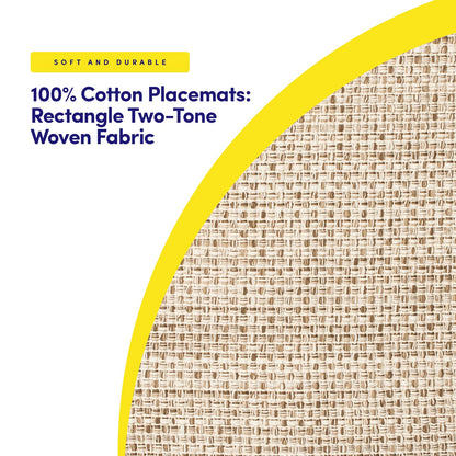 Sweet Home Collection 100% Cotton Placemats for Dining Room Rectangle Two Tone Woven Fabric 13" x 19" Soft Durable Table Mat Set, Set of 6, Eggshell