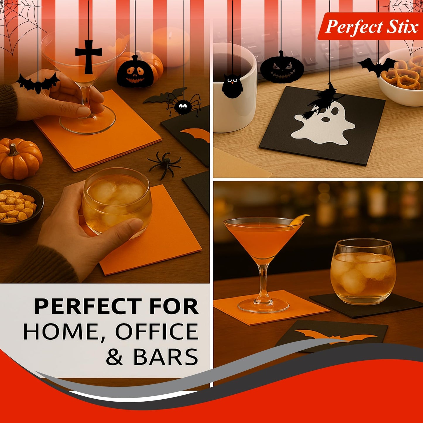 Perfect Stix Halloween Cocktail Napkins, Black and Orange, 200 Count Pack
