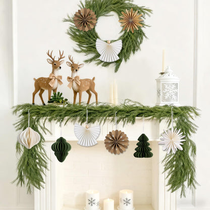 PAPER JAZZ Paper Ornaments for Christmas Tree,Angel Christmas Ornaments with Green Honeycomb Christmas Tree,Gold White Paper Snowflakes Hanging for Christmas Party,New Year,Wedding.