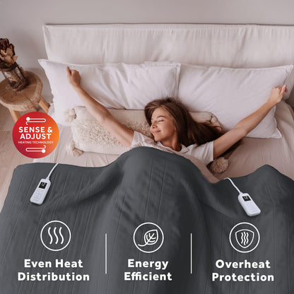 Sunbeam Royal Ultra Fleece Heated Electric Blanket King Size, 90" x 100", 12 Heat Settings, 12-Hour Auto Shut-Off, Machine Washable, Pebble Beige