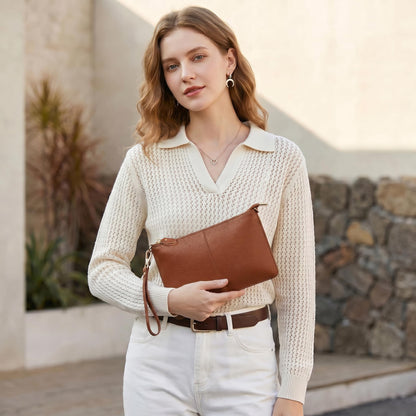 YALUXE Genuine Leather Wristlet Handbags Purses Cell Phone Pocket Clutch Wallet Crossbody Bags for Women