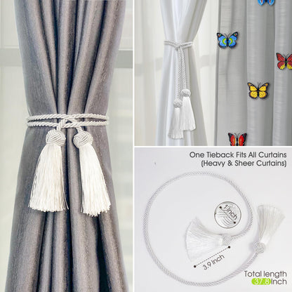 4 Pack Curtain Tassel Tiebacks, Curtains Tie Back Rope with Tassels, Handmade Decorative Curtain Holdbacks for Window Drapes - Black