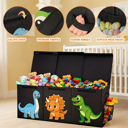 Extra Large Collapsible Toy Box Chest, Sturdy Dinosaur Toy Storage Organizer with Lids, 40"x16"x14", Toy Box for Boys Girls, Cute Kids Bin Baskets for Living Room, Playroom, Nursery, Bedroom, Black