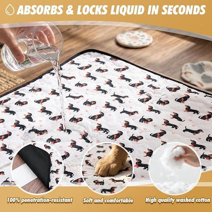 Washable Pee Pads for Dogs,2 Pack Reusable Puppy Training Pads-Funny Dachshund Print,Odor Resistant Super Absorbent,for Crate,Playpen,Floor,Whelping & Housebreaking
