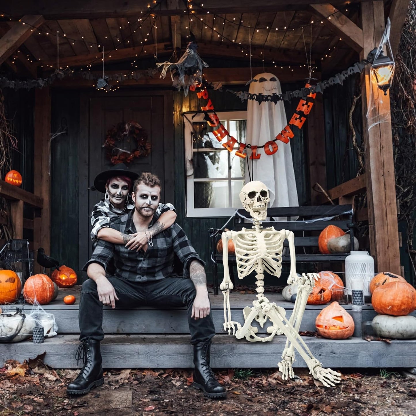 Abakuku 5.4 ft Posable Halloween Skeleton Decorations,Human Bones for Halloween Party with Movable Joints,for Haunted Houses, Front Lawn, Graveyard Props