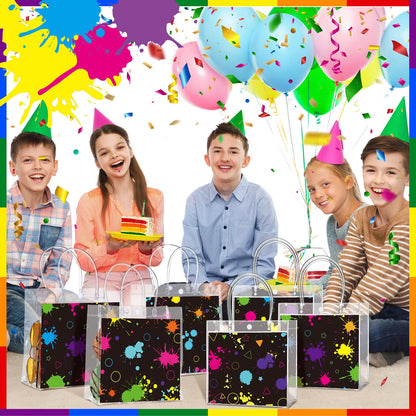 Teenyyou 24 Pcs Glow in the Dark Party Favors Bags Light up Neon Clear PVC Goodie Candy Treat Tote Gift Bags with Handles Glow Theme Birthday Baby Shower Party Supplies