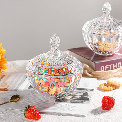 ComSaf 26fl.oz Crystal Glass Candy Dish with Lid – Large Covered Candy Jar with Lid for Office Desk, Coffee Table, Kitchen Counter & Living Room | Gift for Easter, Weddings, Holidays & Parties