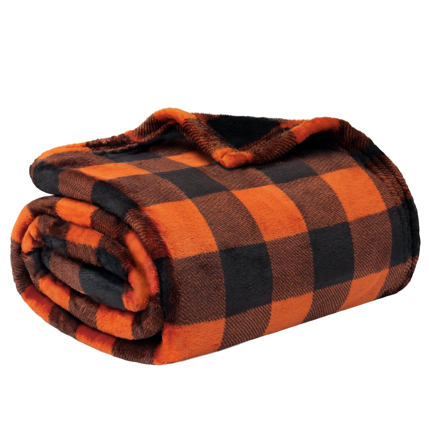 PAVILIA Black and Orange Buffalo Plaid Fleece Throw Blanket for Couch, Soft Halloween Flannel Blanket for Sofa, Orange Checkered Plaid Fall Couch Throw, Warm Cozy Fall Bed Blanket Decor Gift, 50x60