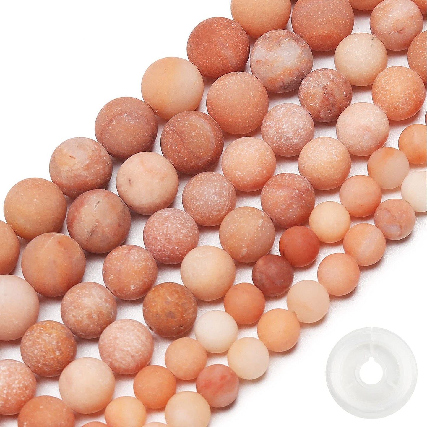 Natural Matte Pink Aventurine Beads, 10MM Round Frosted Unpolished Loose Gemstone Beads for Bracelet Necklace Jewelry Making, Energy Stone Healing Power with Stretch Beading Cord