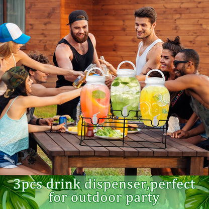 Tanlade 3 Pcs Plastic Drink Dispenser with Spigot and Metal Stand 1.2 Gallon Beverage Dispenser for Parties Juice Dispensers Lemonade Jar with Lids for Cold Drink Tea Water Container