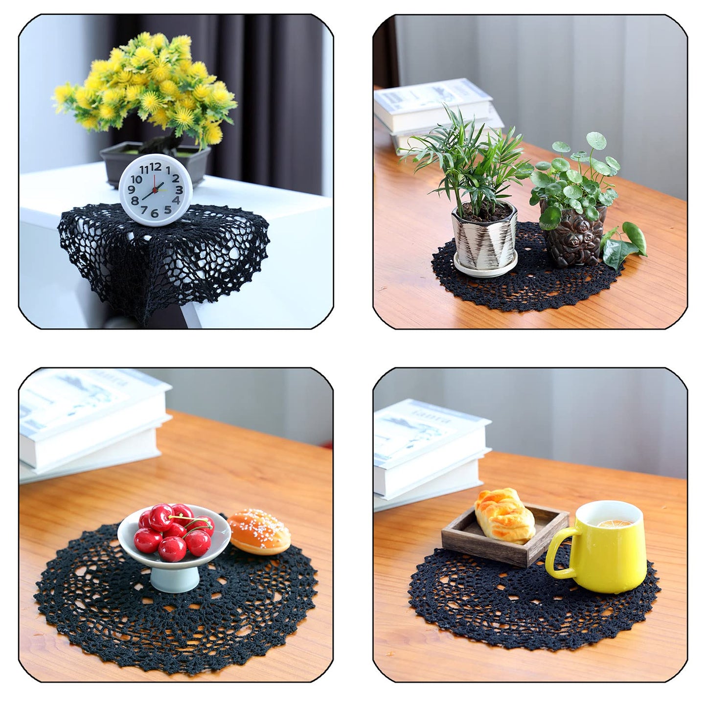 Qxzvzem 2 Pieces 12 Inch Halloween Doilies Crochet for Dressers and End Tables Crafts Disposable Small Valentines Doilies Cloth Lace Placemats Coasters Black Cotton Round Tablecloth