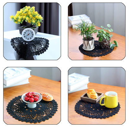 Qxzvzem 2 Pieces 12 Inch Halloween Doilies Crochet for Dressers and End Tables Crafts Disposable Small Valentines Doilies Cloth Lace Placemats Coasters Black Cotton Round Tablecloth