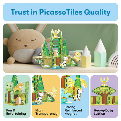 PicassoTiles Magnet Tile Building Block Safari Themed Set with 8 Compatible Magnetized Animal Action Figures Build Blocks Toddler Creativity Toys STEAM Educational Learning Skills Ages 3+ PTQ12