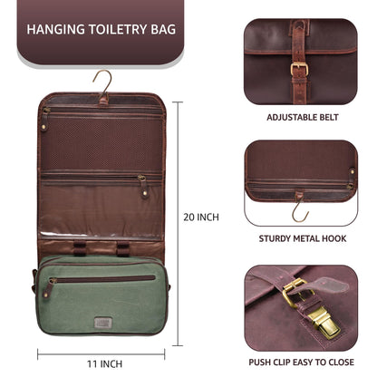 LEATHER VILLAGE Hanging Genuine Leather Toiletry Bag for Men & Women with Waterproof Lining – Handcrafted Vintage Travel Dopp Kit, Shaving Organizer & Shower Bathroom Essentials Case - Cherry