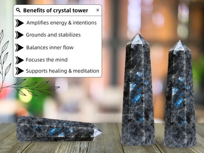 Amazing Gemstone Larvikite Crystal Towers ~ Natural Healing Crystal Point Obelisk for Reiki Healing and Crystal Grid (3" to 4" INCH)
