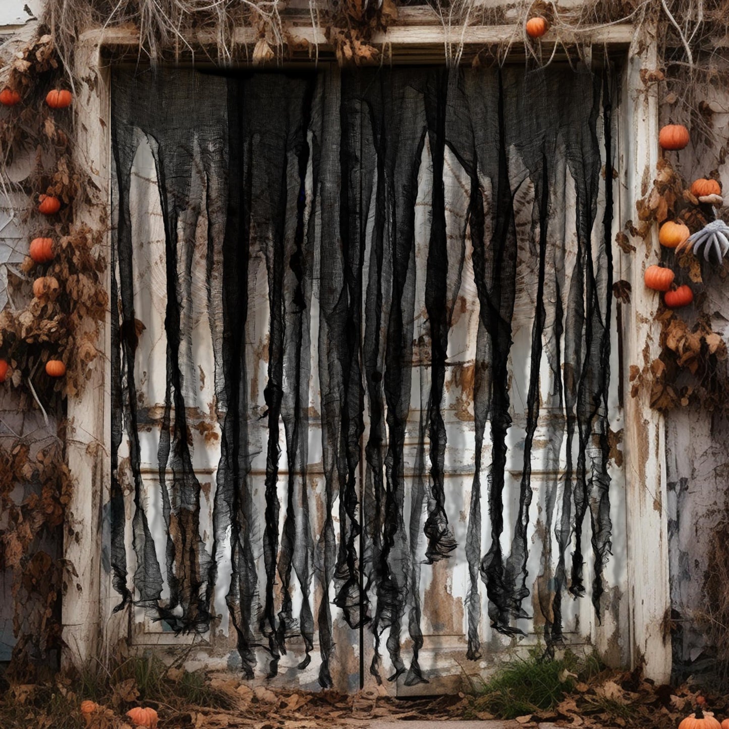 Sfcddtlg 2 Pcs Halloween Black Doorway Curtain- 85 x 59 Inch Extra Large Creepy Door Curtain Decorations- Scary Spooky Cloth for Halloween Party Haunted House Decoration