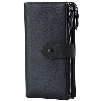 Bveyzi Women Soft Leather RFID Blocking Bifold Slim Wallets Ladies Credit Card Holder Double Zipper Pocket(Black)