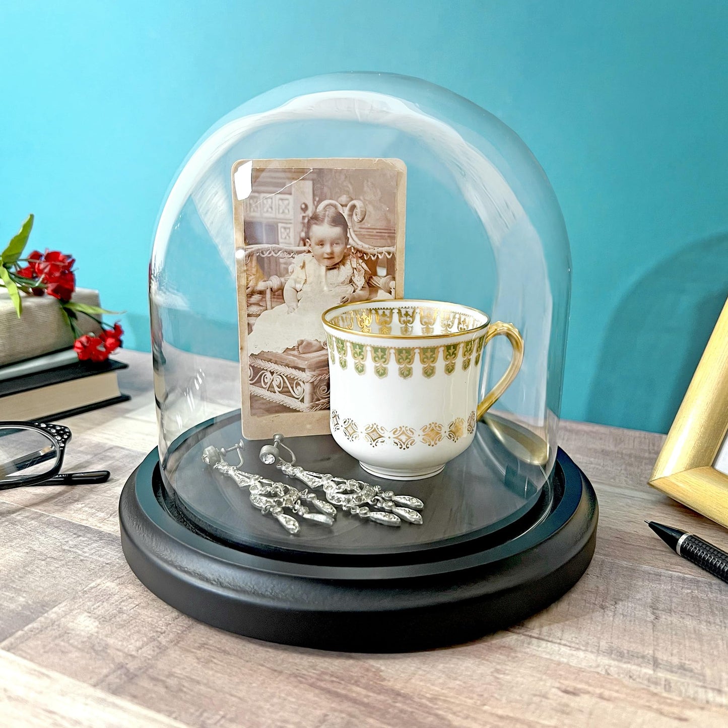 Plymor 5.5" x 5.5" Glass Display Dome Cloche (Black MDF Wood Base)