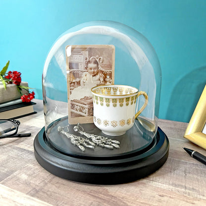 Plymor 5.5" x 5.5" Glass Display Dome Cloche (Black MDF Wood Base)