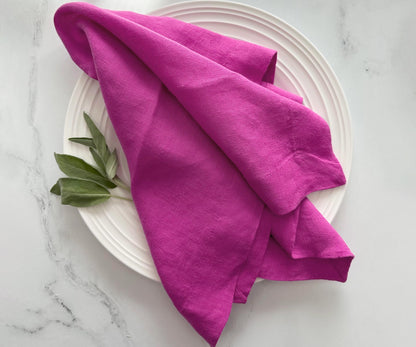 Linen Cocktail Napkins 12 x 12, 100% Pure Linen Napkins, Set of 4, Pink Table Napkins, Farmhouse Orchid Cloth Napkins, Weddings, Pink Napkin and Everyday Use, Halloween, Thanksgiving